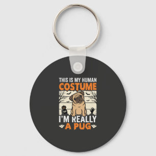 Funny Pug Halloween Human Costume Design Keychain