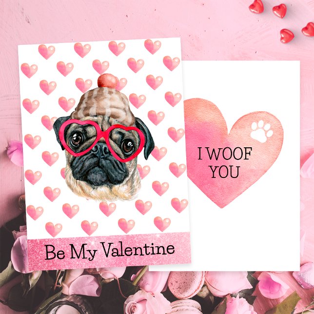 Funny Pug I Woof You Dog Valentine's Day Holiday Card (Creator Uploaded)