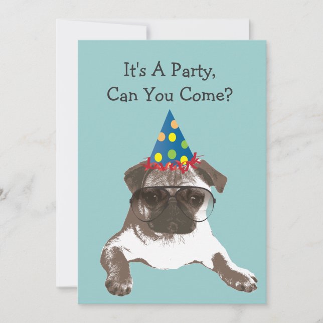 Funny Pug in Glasses Birthday Party Invitation (Front)