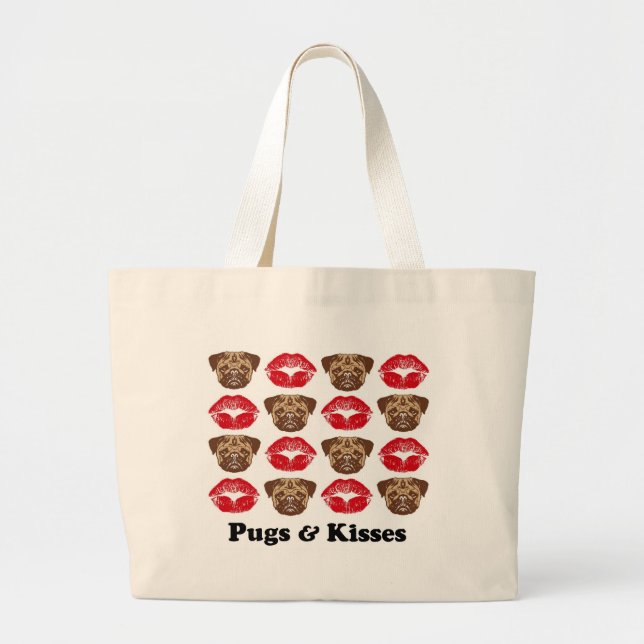 Funny Pug Large Tote Bag (Front)