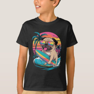 Funny Pug Lover Cute Colourful Surfing Puppy Summe T-Shirt