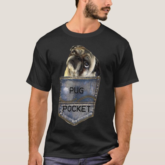Funny Pug Lover, Pug Pocket Tee Dog Lover Design (Front)
