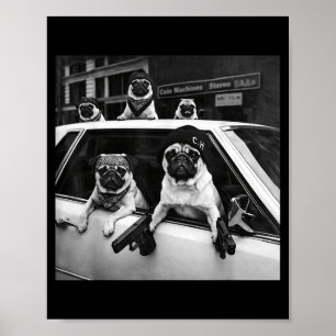 Funny pug meme pug gangster dog street style  poster
