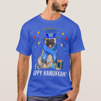 Funny Pug Menorah Hat Christmas Happy Hanukkah Jew T-Shirt