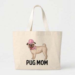 Funny Pug Mom Puppy Dog Cartoon Canvas Tote Bag