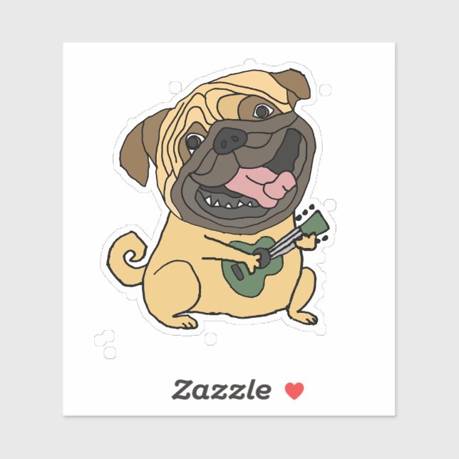 Funny Pug Playing Ukulele Cartoon (Sheet)