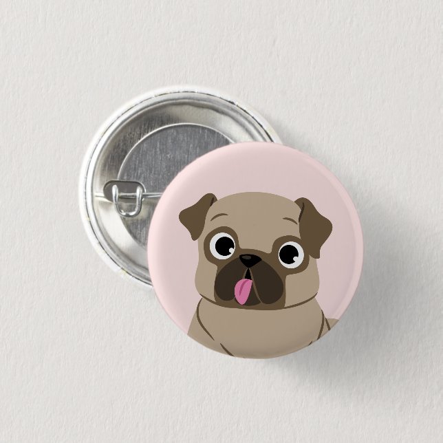Funny Pug Puppy Cartoon 1 Inch Round Button (Front & Back)