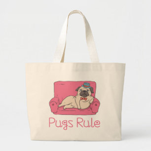 Funny Pug Puppy Dog Cartoon Canvas Tote Bag