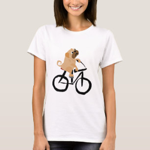 Funny Pug Puppy Dog Riding Bicycle T-Shirt