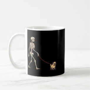 Funny Pug Skeleton Dog Walking Halloween Dog Coffee Mug