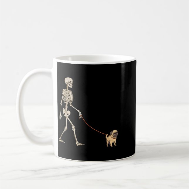 Funny Pug Skeleton Dog Walking Halloween Dog Coffee Mug (Left)
