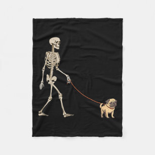 Funny Pug Skeleton Dog Walking Halloween Dog Fleece Blanket
