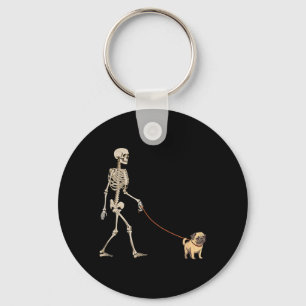 Funny Pug Skeleton Dog Walking Halloween Dog Keychain