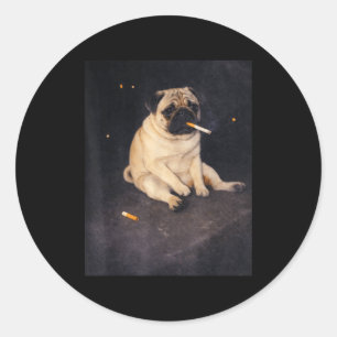 Funny pug smoking meme cigarette dog meme street classic round sticker