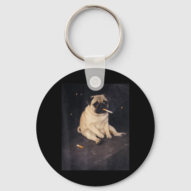 Funny Pug Smoking Meme Cigarette Dog Meme Street Keychain (Front)