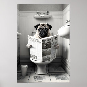 Funny Pug Toilet Print Bathroom Wall Art (Digital
