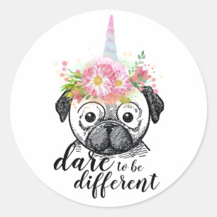 Funny Pug Unicorn - Dare to be Different Classic Round Sticker
