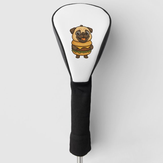 Funny pug with hamburger cheeseburger mythical cre golf head cover (Front)