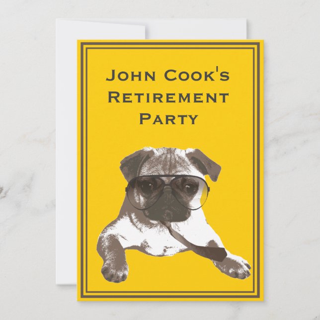Funny Pug with Tie Retirement Party Invitation (Front)