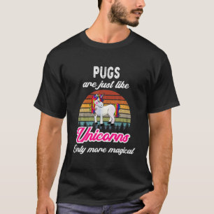 Funny Pugs Design - Retro Unicorn Vintage Sunset T-Shirt