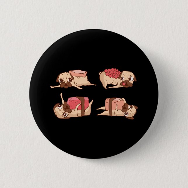 Funny Pugs Foodie Design 2 Inch Round Button (Front)