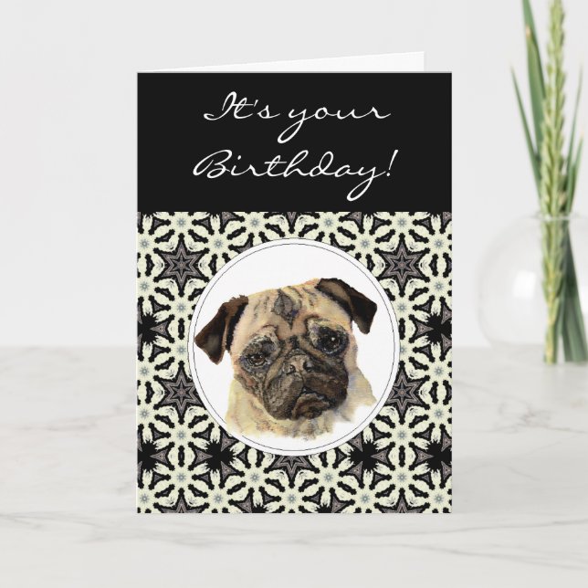 Funny Pugs & Kisses Birthday Pug, Pet Dog Card (Front)
