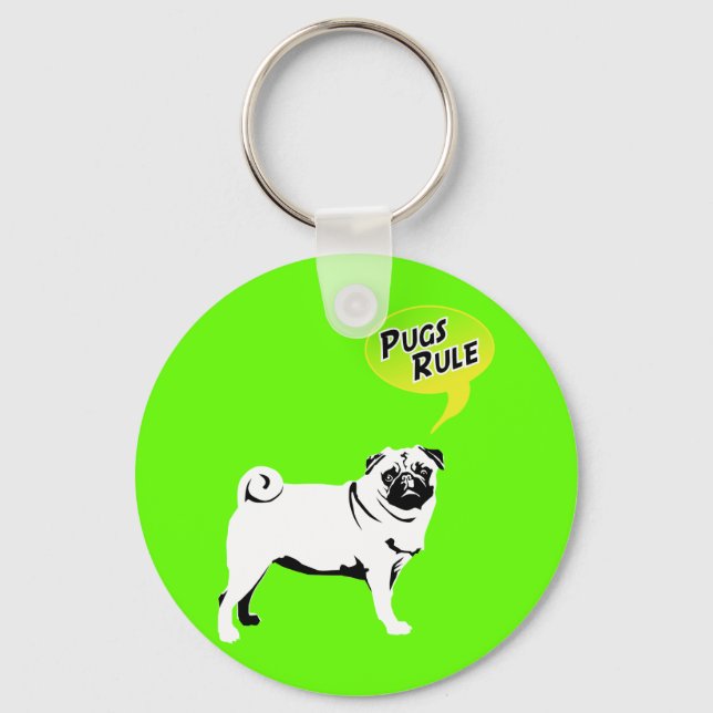 Funny Pugs Rule Gifts Keychain (Front)