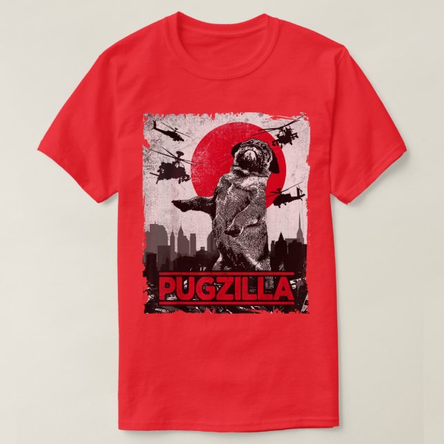 Funny Pugzilla Pug Dog  T-Shirt (Design Front)