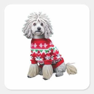 Funny Puli in Christmas Sweater Square Sticker