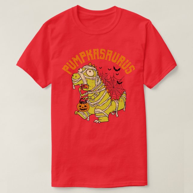 Funny Pumpkasaurus Pumpkin Dinosaur Mummy Hallowee T-Shirt (Design Front)
