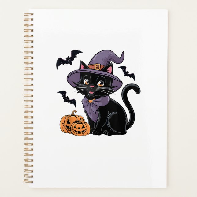 Funny Pumpkin Bat Witch Costume Black Cat Hallowee Planner (Front)