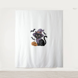 Funny Pumpkin Bat Witch Costume Black Cat Hallowee Tapestry