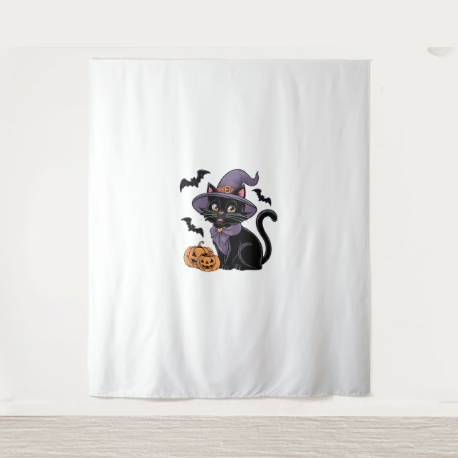 Funny Pumpkin Bat Witch Costume Black Cat Hallowee Tapestry (Front)
