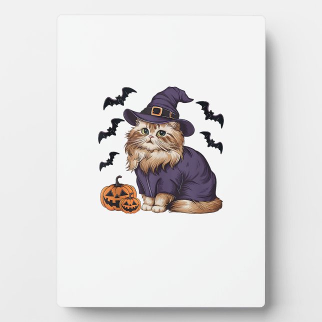 Funny Pumpkin Bat Witch Costume Persian Cat Hallow Plaque (Front)