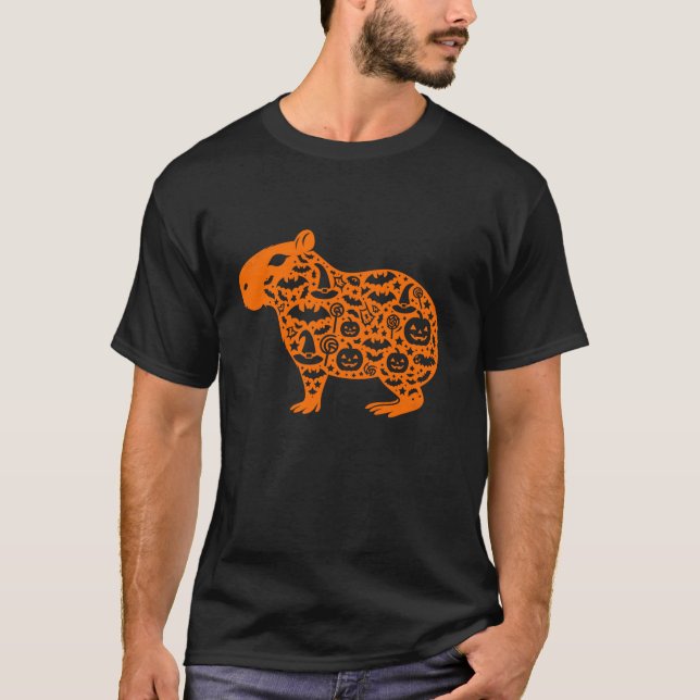 Funny Pumpkin Capybara Candy Halloween Mens Womens T-Shirt (Front)