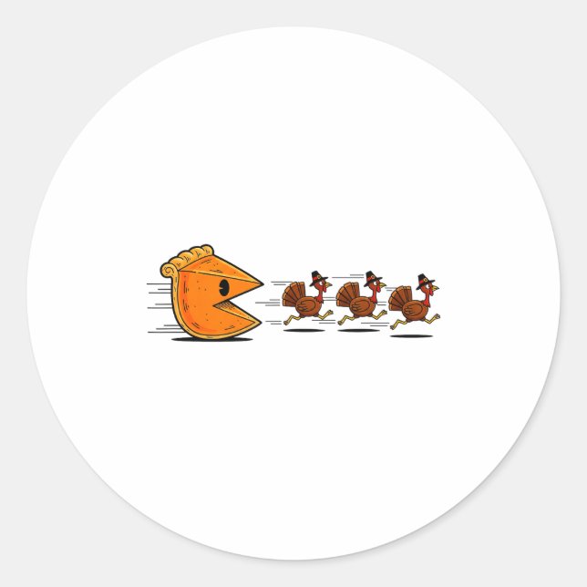 Funny Pumpkin E Chasing Turkey Gobble Fall Thanksg Classic Round Sticker (Front)