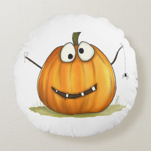 Funny Pumpkin Halloween Round Throw Pillow