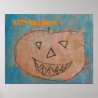 Funny Pumpkin Happy Halloween Kids Art Watercolor