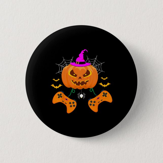 Funny Pumpkin Jack O Lantern Video Gamer  2 Inch Round Button (Front)