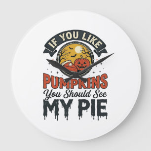 Funny Pumpkin Pie Halloween Vintage Shirt Design_1 Large Clock