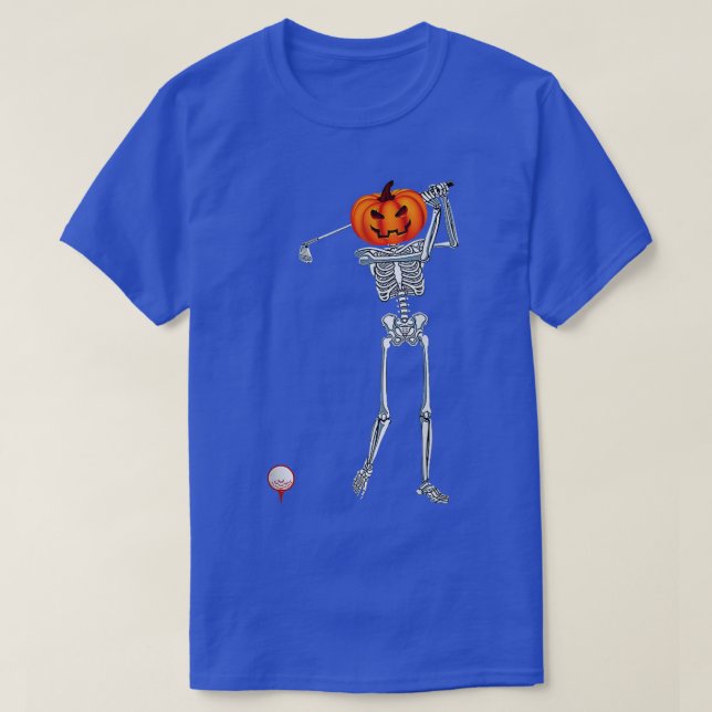 Funny Pumpkin Skeleton Golf Matching Halloween  T-Shirt (Design Front)