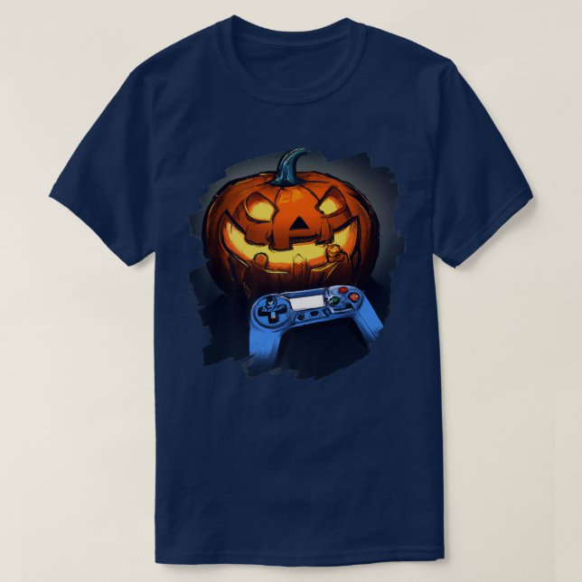 Funny Pumpkin Video Game Gamer Jack O Lantern Hall T-Shirt (Design Front)