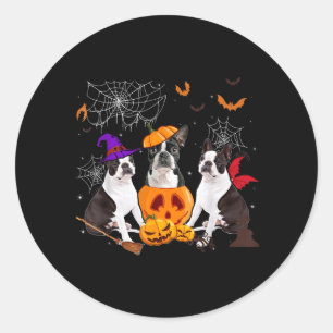 Funny Pumpkin Witch Boston Terrier Dog Halloween Classic Round Sticker