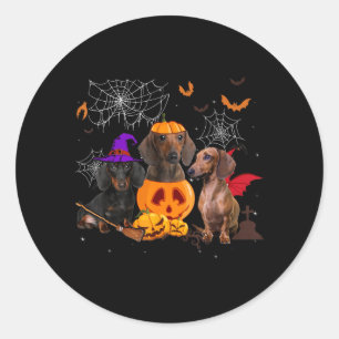 Funny Pumpkin Witch Dachshund Matching Dog Classic Round Sticker