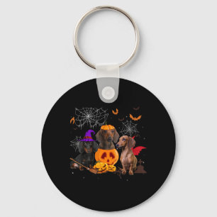 Funny Pumpkin Witch Dachshund Matching Dog Keychain