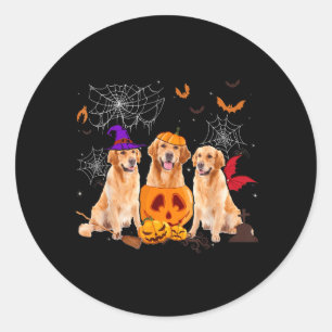 Funny Pumpkin Witch Golden Retriever Dog Halloween Classic Round Sticker