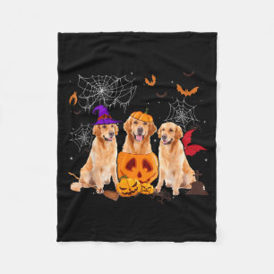 Funny Pumpkin Witch Golden Retriever Dog Halloween Fleece Blanket