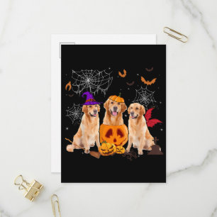 Funny Pumpkin Witch Golden Retriever Dog Halloween Invitation Postcard