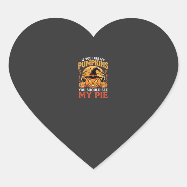 Funny Pumpkins Halloween Pie Design_1 Heart Sticker (Front)