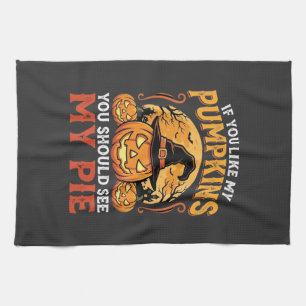 Funny Pumpkins Halloween Pie Design_1 Kitchen Towel